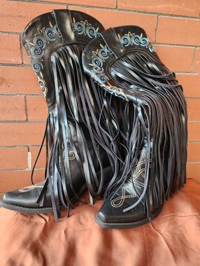 Fringe Western Cowgirl Boots - Black